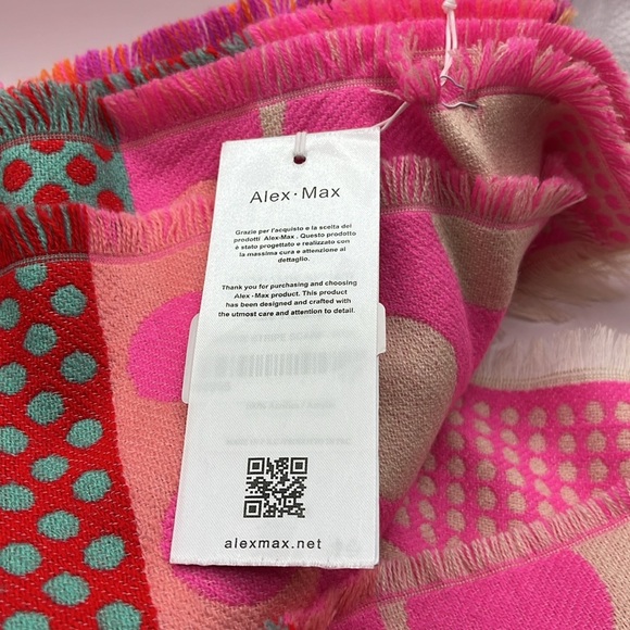 ALEX MAX - Pink Stripes & Polka Dots Scarf Colorful Made in Italy - Picture 10 of 12